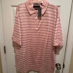 NWT Greg Norman Collection Pink Polo with Black Stripes Classic Short Sleeve XXL